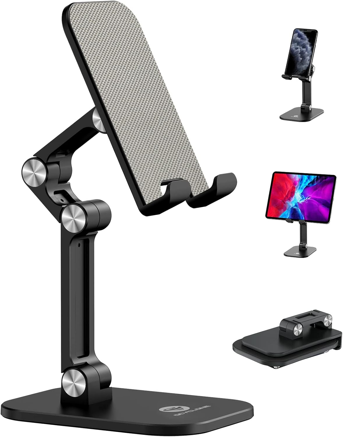 OCYCLONE Phone Stand, Adjustable Height and Angle Foldable Cell Phone Stand Holder for Desk, Taller iPhone Stand (Black)