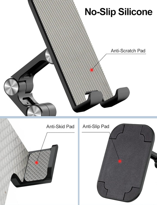 OCYCLONE Phone Stand, Adjustable Height and Angle Foldable Cell Phone Stand Holder for Desk, Taller iPhone Stand (Black)