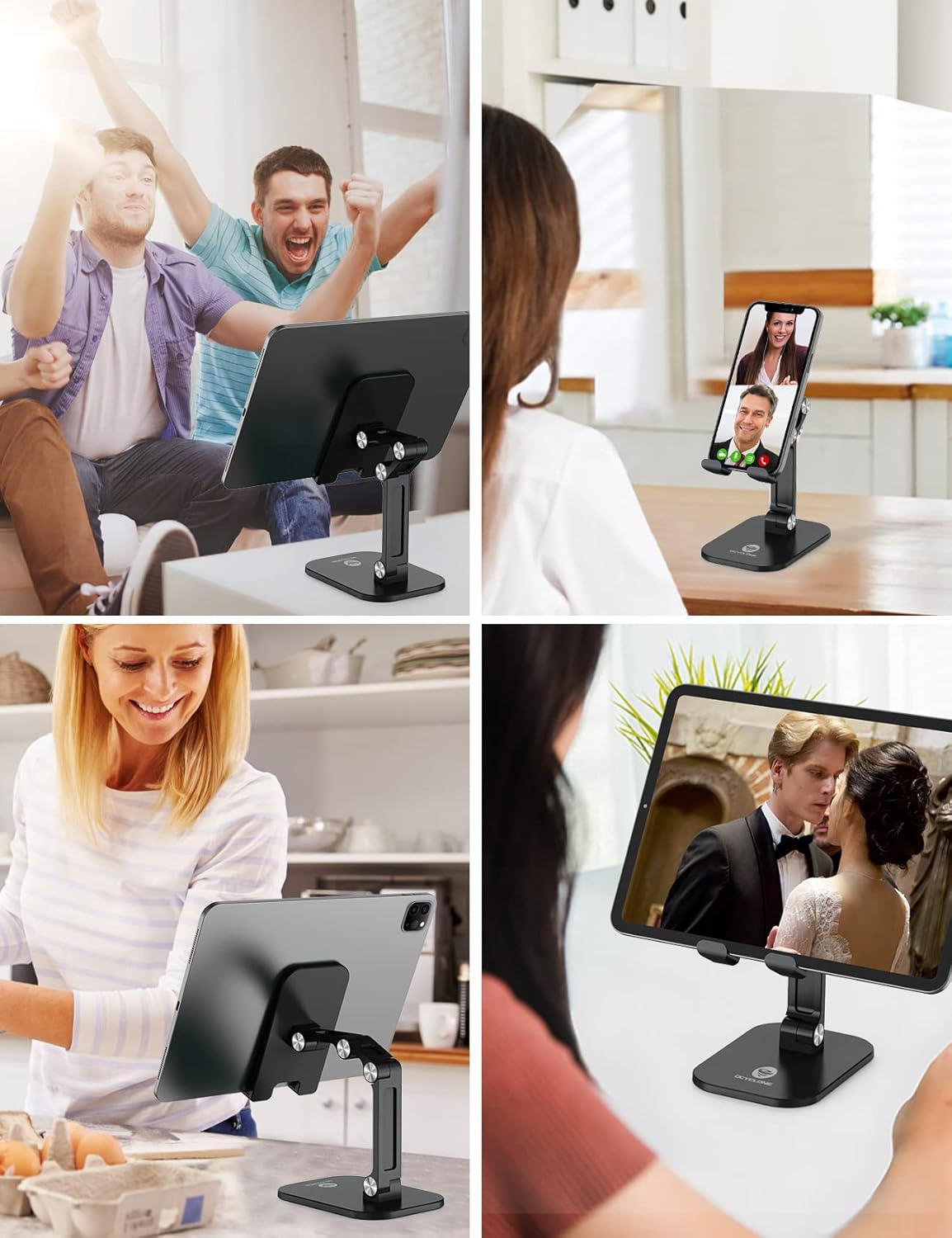 OCYCLONE Phone Stand, Adjustable Height and Angle Foldable Cell Phone Stand Holder for Desk, Taller iPhone Stand (Black)