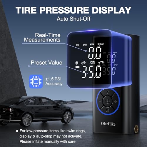 OlarHike Tire Inflator Portable Air Compressor, Smart Dual Hose System, 160PSI Auto Air Pump for Car Tires, Bike, Bicycle, Motorcycles