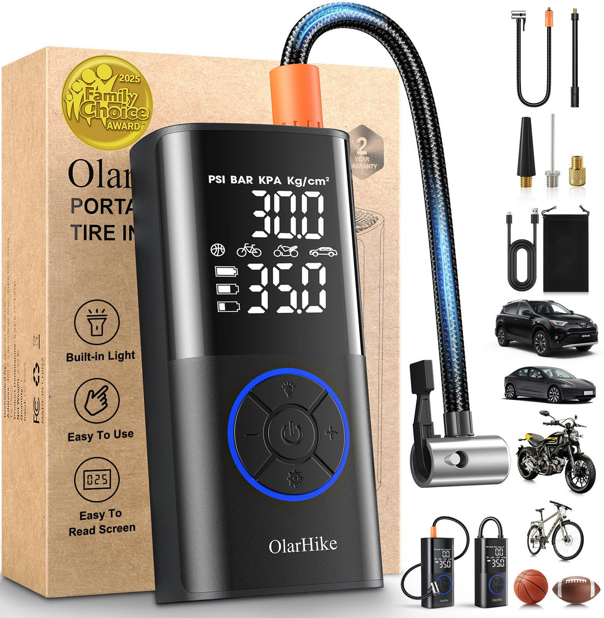 OlarHike Tire Inflator Portable Air Compressor, Smart Dual Hose System, 160PSI Auto Air Pump for Car Tires, Bike, Bicycle, Motorcycles