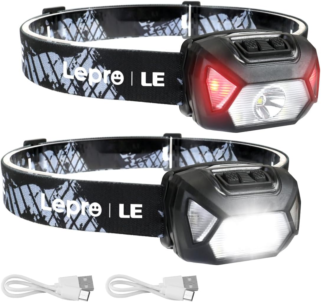 Lepro LE Headlamp Rechargeable, LED Head Lamp with 6 Modes for Camping & Hiking Gear Essentials, IPX4 Waterproof High Lumen Bright Headlight