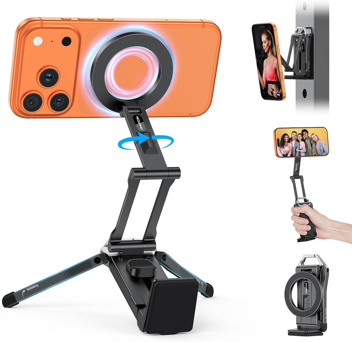 OMOTON TP02 360°Rotating for MagSafe Tripod, Adjustable Aluminum Magnetic Phone Tripod for iPhone 17/16/15/14 Pro Max Air