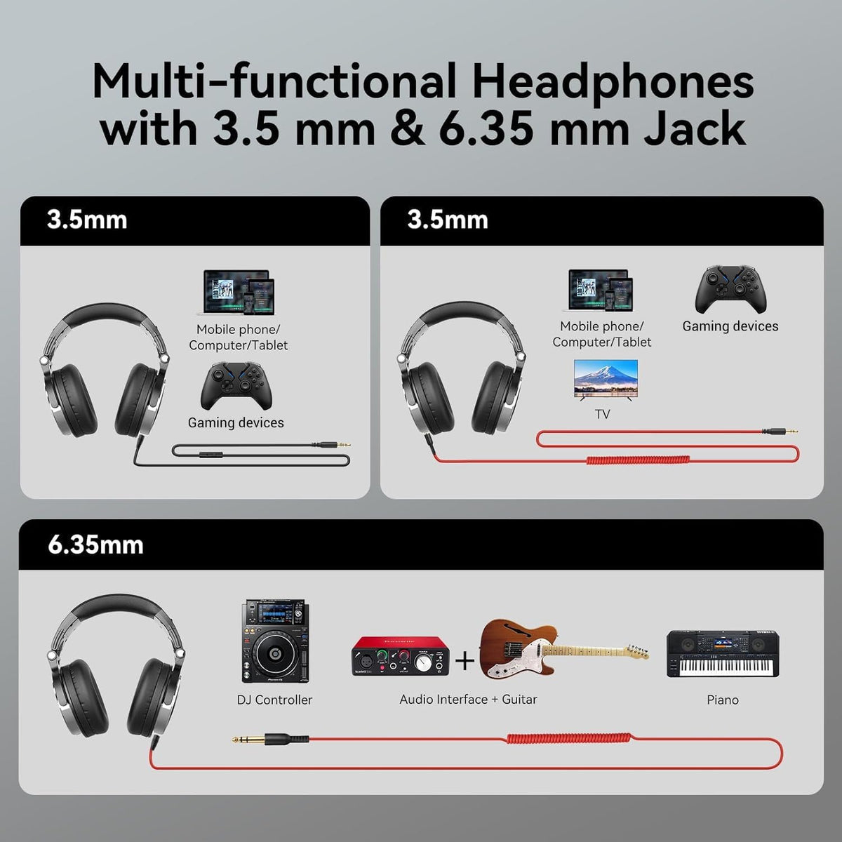 OneOdio Wired Over Ear Headphones Hi-Res Studio Monitor & Mixing DJ Stereo Headsets with 50mm Drivers and 1/4 to 3.5mm Jack (Black)