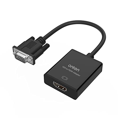 ONTEN VGA to HDMI, 1080P Adapter (Male to Female) for Computer, Desktop, Laptop, PC, Monitor, Projector, HDTV with Audio Cable and USB Cable (1 Pcs)