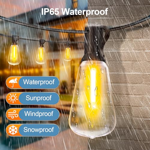 Outdoor Lights String Patio Outside - 100ft 30M LED Waterproof Light - Hanging Lighting ST38 Shatterproof Edison Bulb Deck Backyard Gazebo Balcony