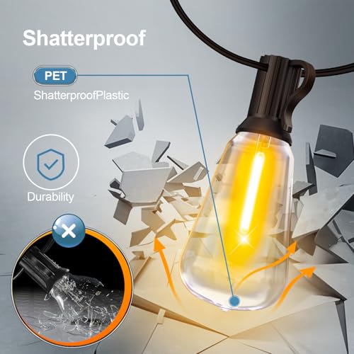 Outdoor Lights String Patio Outside - 100ft 30M LED Waterproof Light - Hanging Lighting ST38 Shatterproof Edison Bulb Deck Backyard Gazebo Balcony