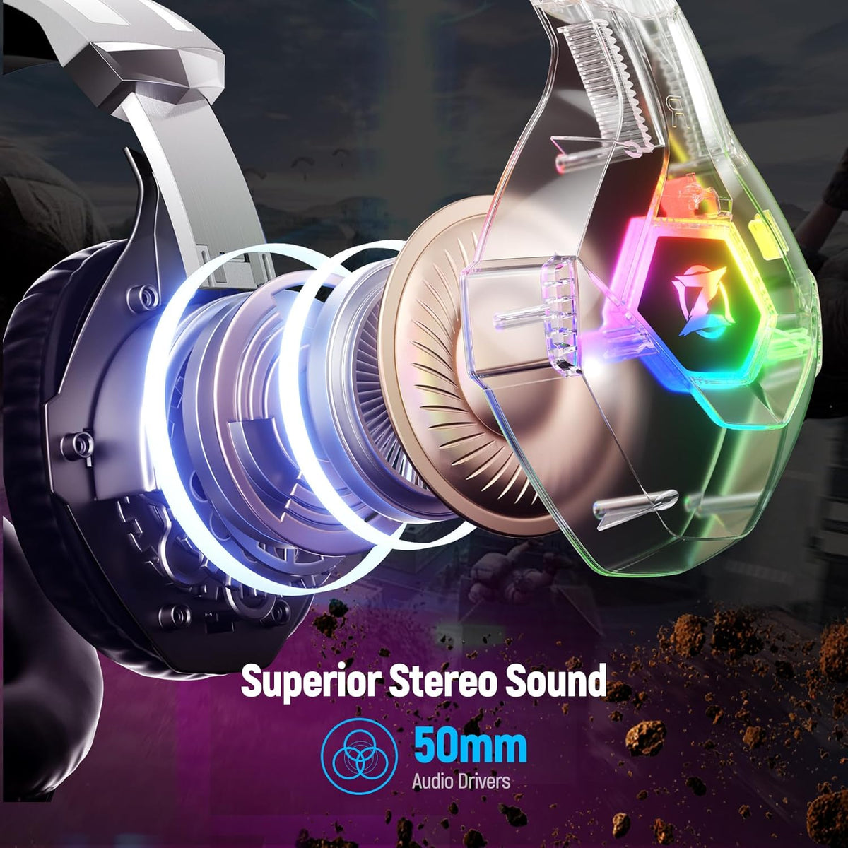 Ozeino Gaming Headset for PC, Ps4, Ps5, Xbox Headset with 7.1 Surround Sound Gaming Headphones with Noise Canceling Mic, LED Light Over Ear Headphones