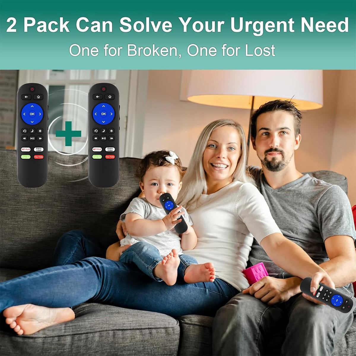 Pack of 2 IR Remote Only for Roku Built-in TV Remote, for Hisense/TCL/Onn/Element/Sharp/Haier/Hitachi/LG/Sanyo/JVC/Magnavox/RCA/Philips/Westinghouse