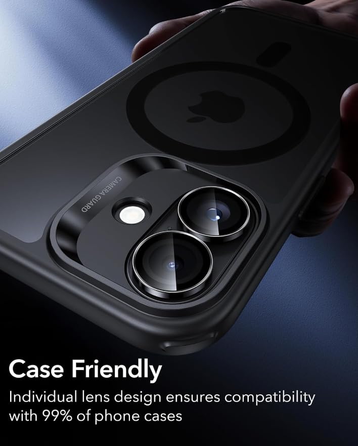 PandaShield 2-Pack Camera Lens Protector for iPhone 17/16/16 Plus, Anti-Reflection & 98% High Transparency, 9H Explosion-Proof Glass (Black)