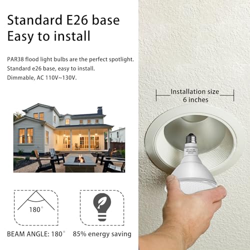 Par38 led Flood Lights Outdoor Light Bulb, Dimmable 1800LM, 20W Replace up to 200W, Outdoor Flood Light Bulbs for Backyard, Garage, Porch, Garden