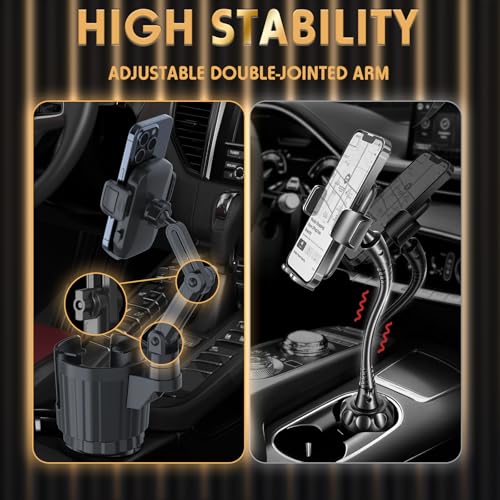 Phone Holders for Your Car, 2 in 1 Universal Cup Holder Expander Adjustable Base with Phone Mount, Long Arm with 360°Rotation Cup Holder Phones Mount