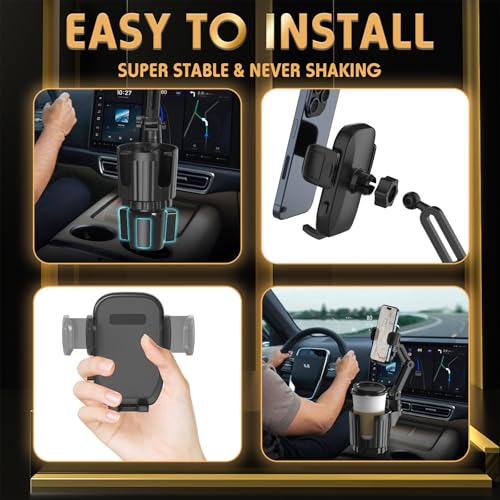 Phone Holders for Your Car, 2 in 1 Universal Cup Holder Expander Adjustable Base with Phone Mount, Long Arm with 360°Rotation Cup Holder Phones Mount
