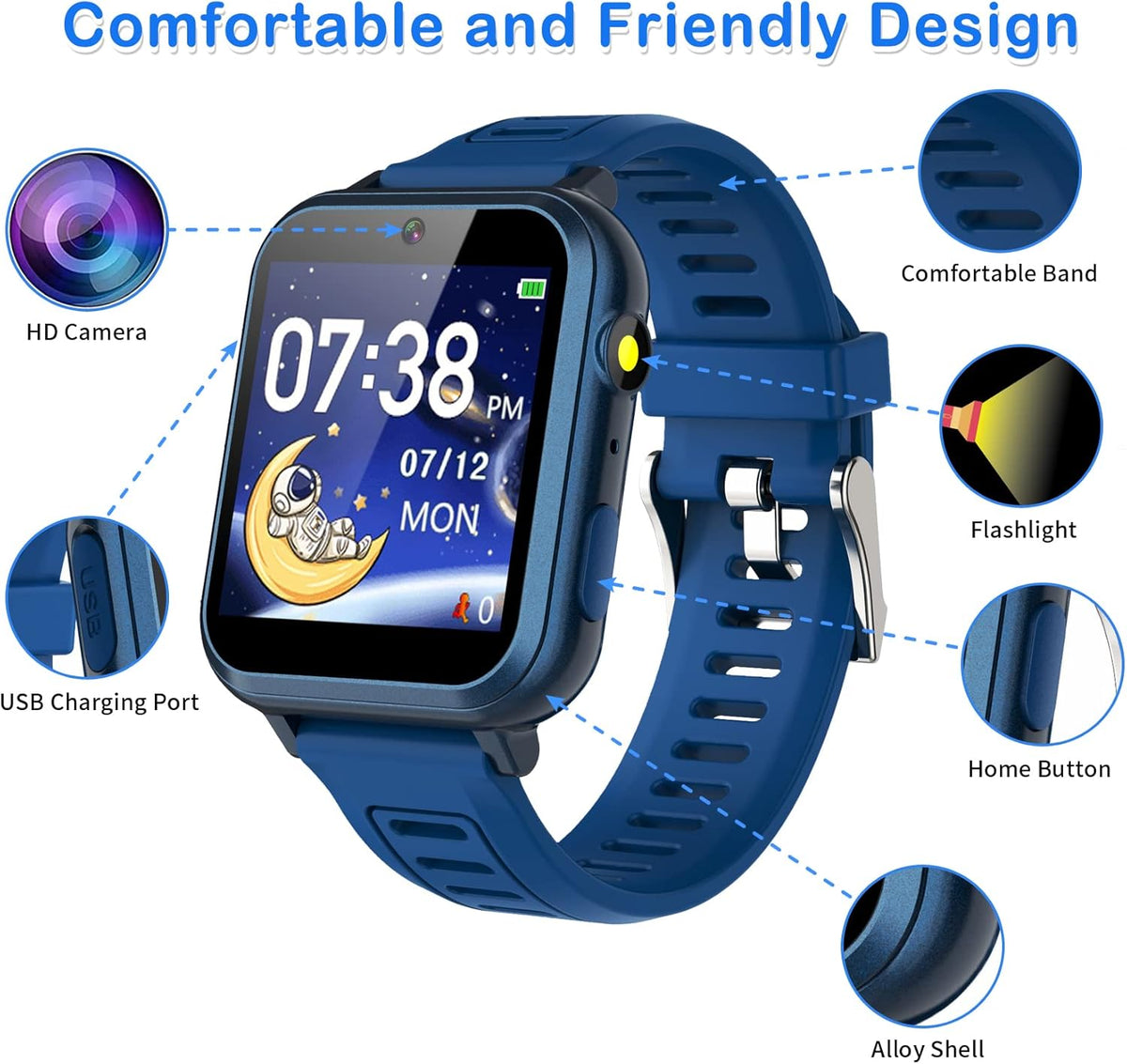 Phyulls Smart Watch for Kids with 39 Games Alarm Clock, Touchscreen, Calendaring Camera Music Player Time Display Video & Audio Recording