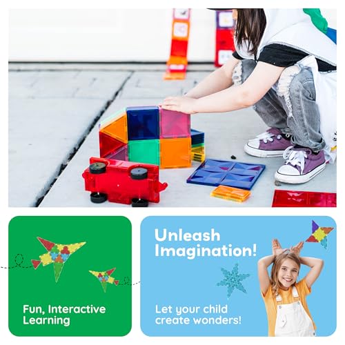 PicassoTiles 60 Piece Set 60pcs Magnet Building Tiles Clear Magnetic 3D Blocks Construction Playboards - Creativity Beyond Imagination, Inspirational