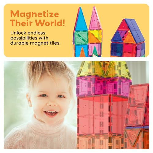 PicassoTiles 60 Piece Set 60pcs Magnet Building Tiles Clear Magnetic 3D Blocks Construction Playboards - Creativity Beyond Imagination, Inspirational