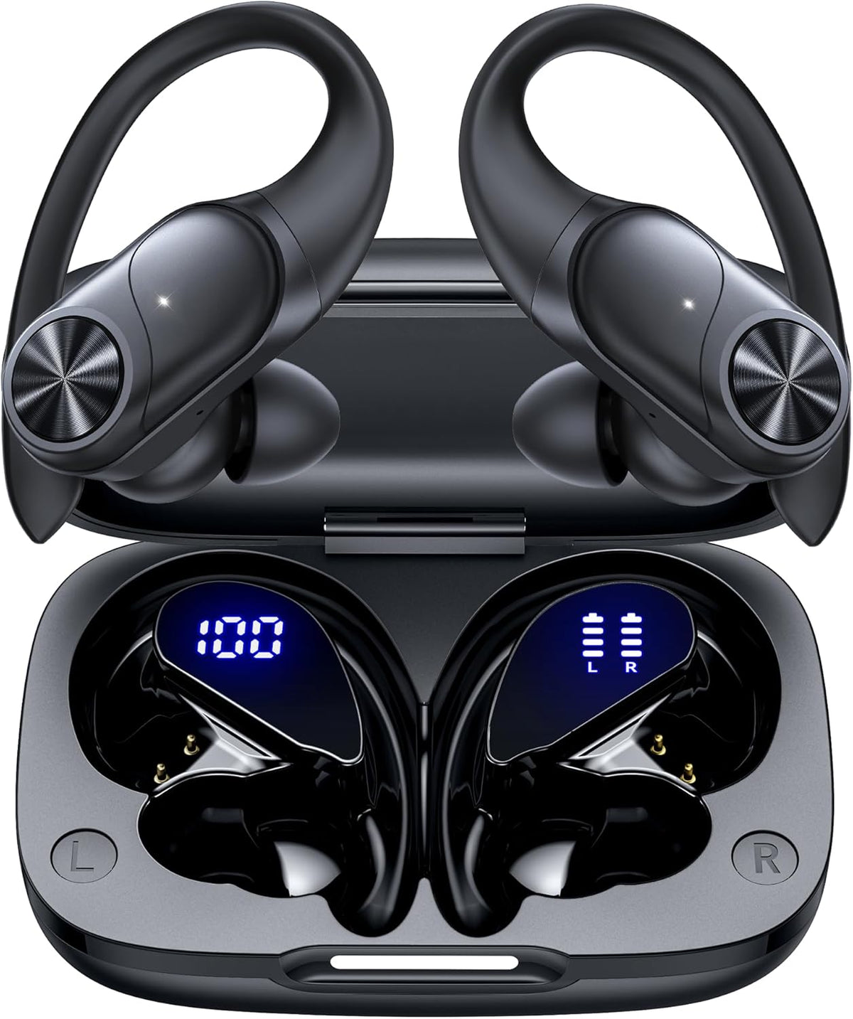 PocBuds Bluetooth Headphones Wireless Earbuds 80hrs Playtime Wireless Charging Case Digital Display Sports Ear Buds