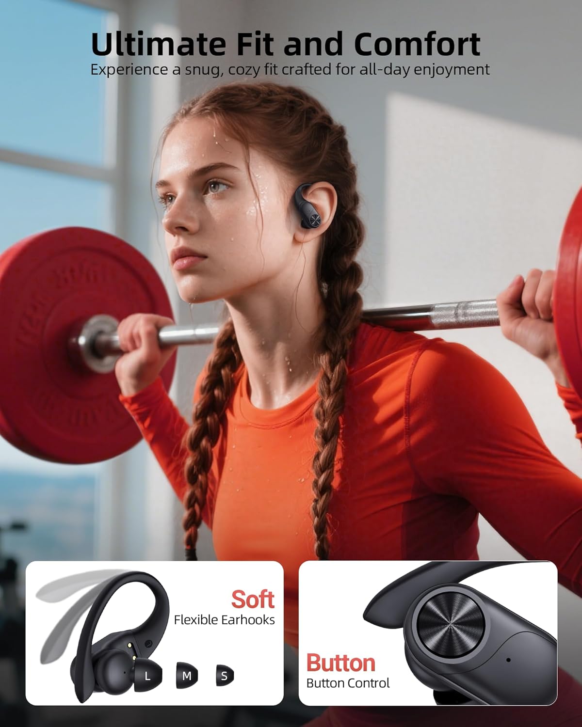 PocBuds Bluetooth Headphones Wireless Earbuds 80hrs Playtime Wireless Charging Case Digital Display Sports Ear Buds