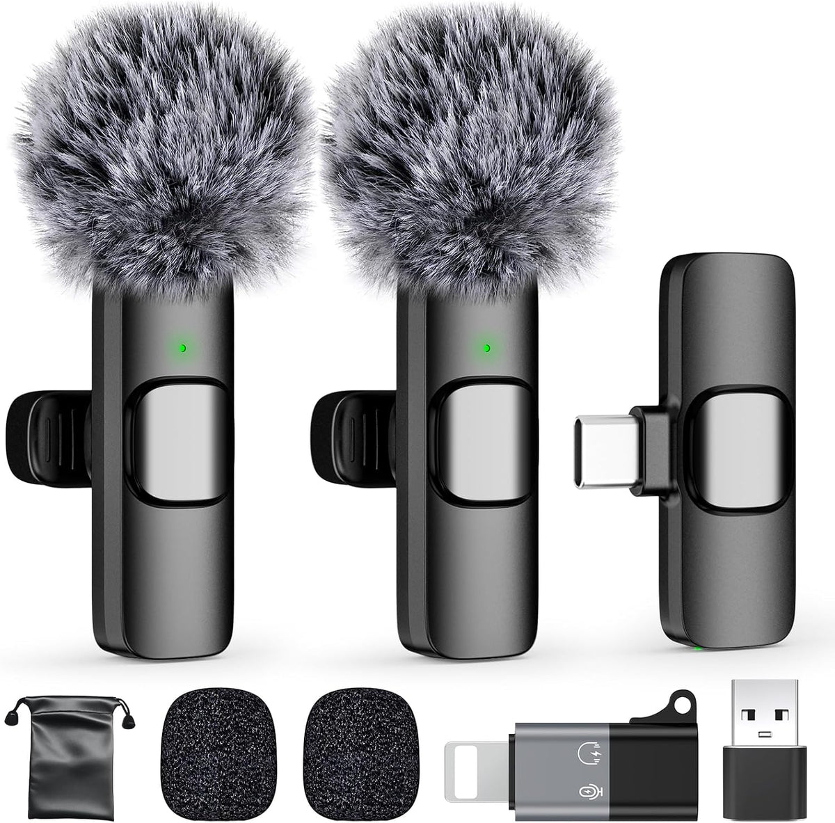 PoP voice USB C Mini Wireless Lavalier Microphone for iPhone/Android, Lapel Mic with Noise Reduction, Lav Mic for Video Recording