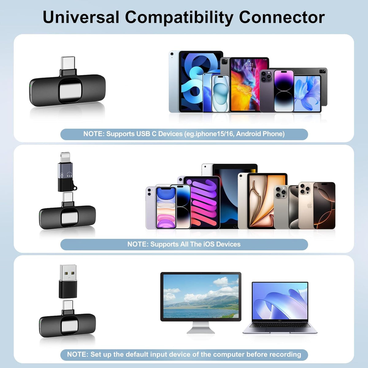 PoP voice USB C Mini Wireless Lavalier Microphone for iPhone/Android, Lapel Mic with Noise Reduction, Lav Mic for Video Recording