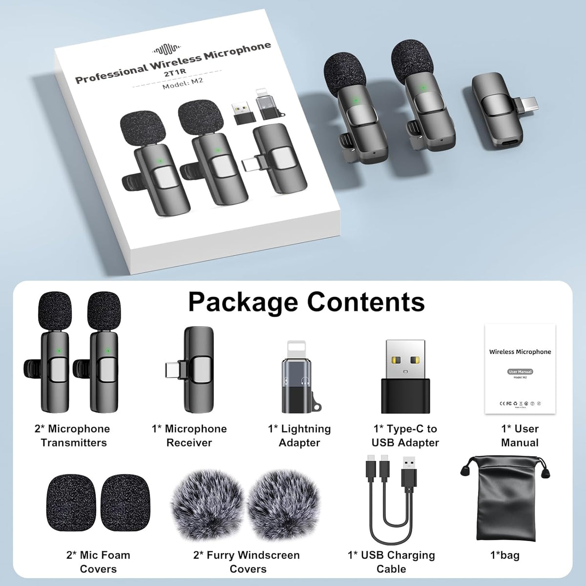 PoP voice USB C Mini Wireless Lavalier Microphone for iPhone/Android, Lapel Mic with Noise Reduction, Lav Mic for Video Recording