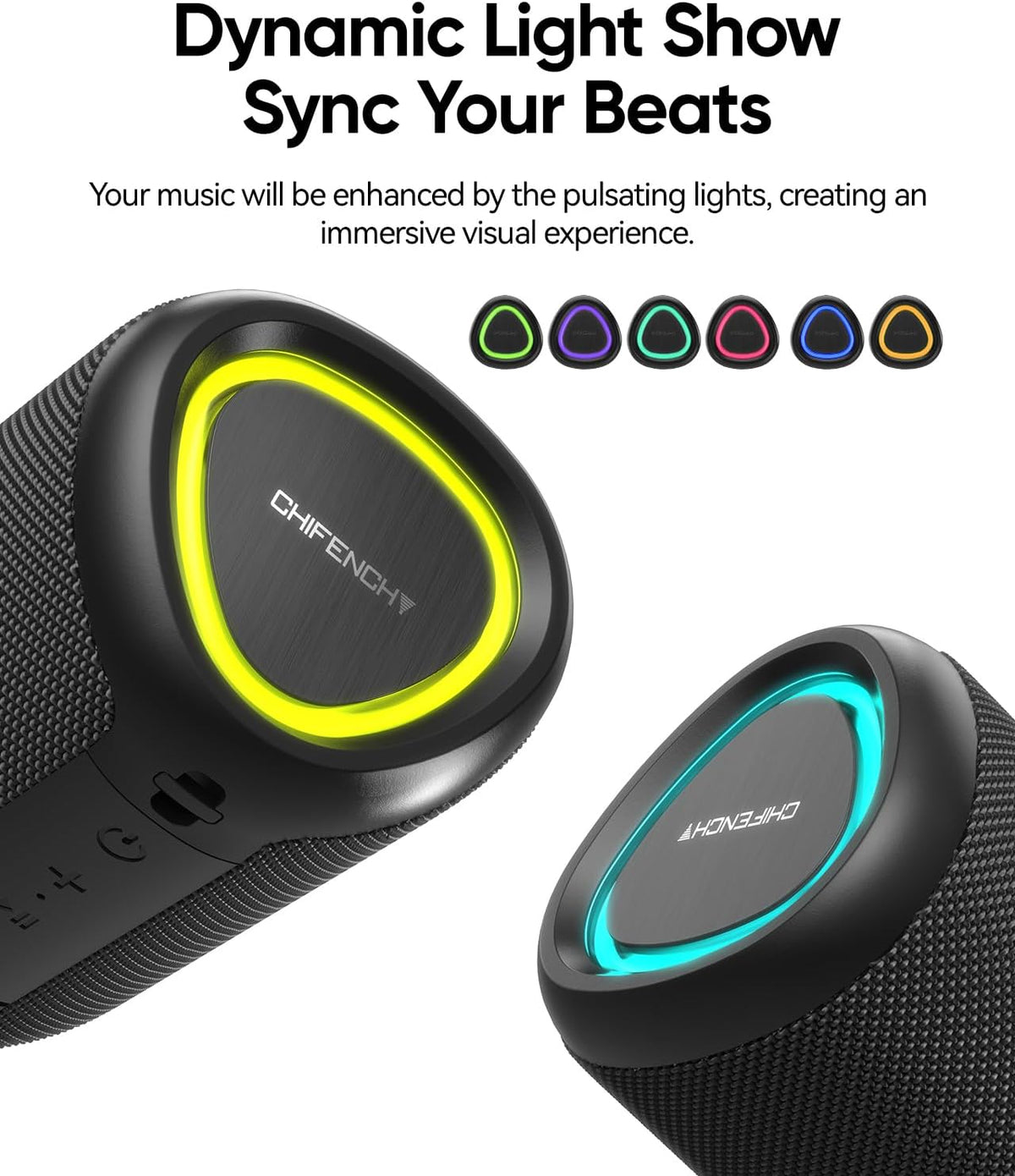 Portable Bluetooth Speaker Beach Vacation Essentials, Powerful Crystal Clear Sound/Dynamic Light/IPX5 Waterproof/All Day Playtime/BT 5.3/TWS Paring