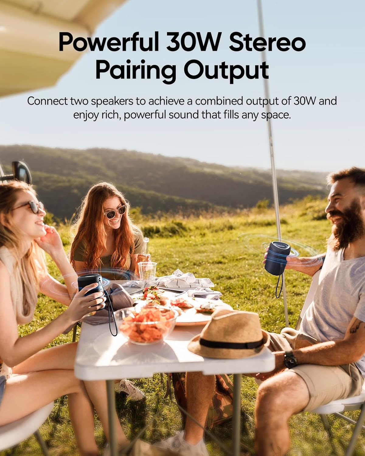 Portable Bluetooth Speaker Beach Vacation Essentials, Powerful Crystal Clear Sound/Dynamic Light/IPX5 Waterproof/All Day Playtime/BT 5.3/TWS Paring