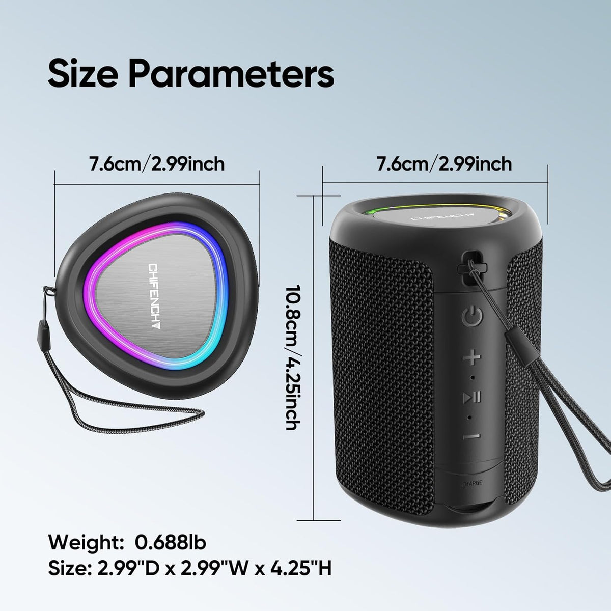 Portable Bluetooth Speaker Beach Vacation Essentials, Powerful Crystal Clear Sound/Dynamic Light/IPX5 Waterproof/All Day Playtime/BT 5.3/TWS Paring