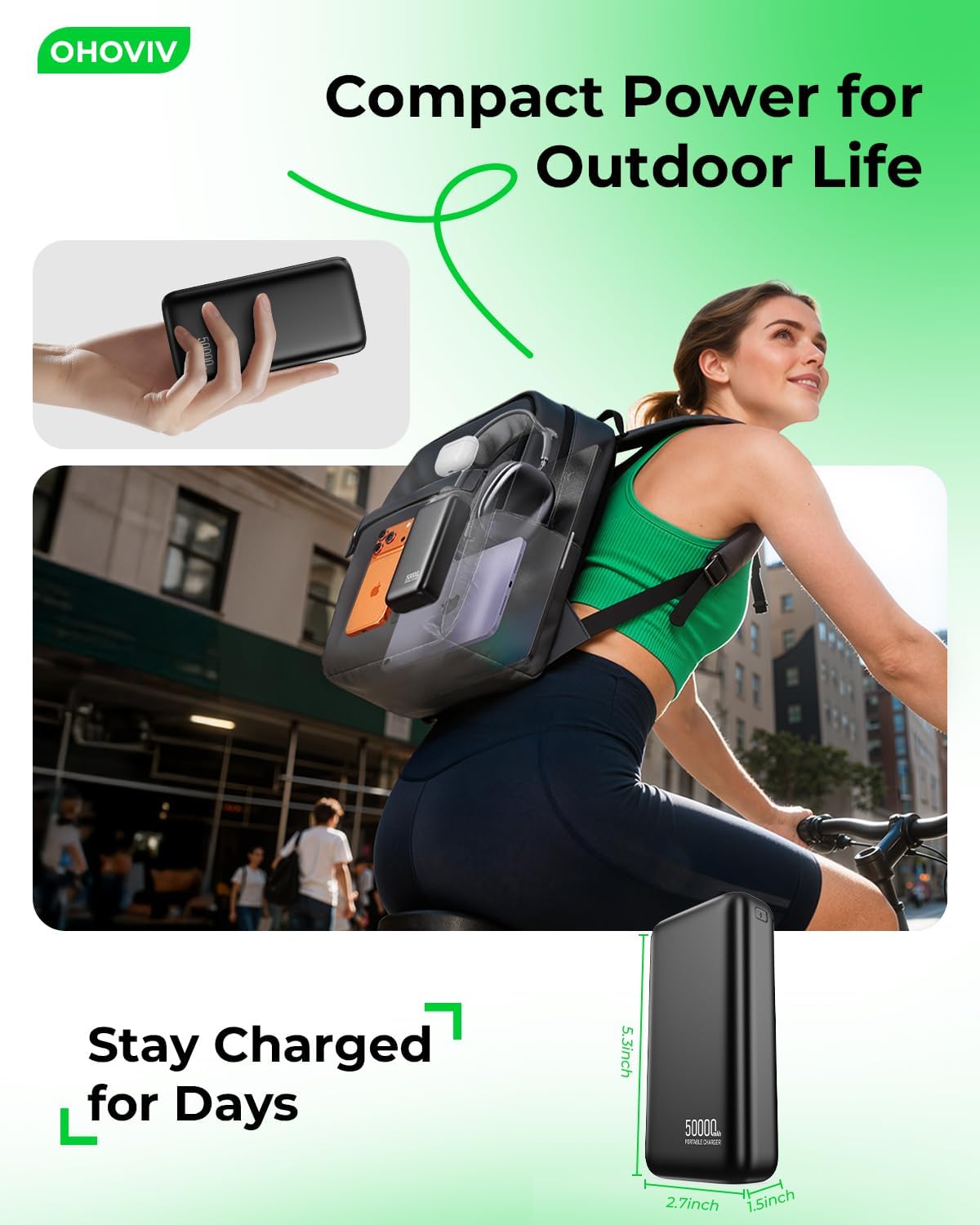 Portable Charger 50000mAh Power Bank - 22.5W Fast Charging External Battery Pack, USB-C Portable Phone Charger