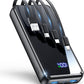Portable Charger, 50000mAh Power Bank Built-in Cable, 22.5W PD USB C In & Out Fast Charging, External Battery Pack with 6 Output & 2 Input (Black)