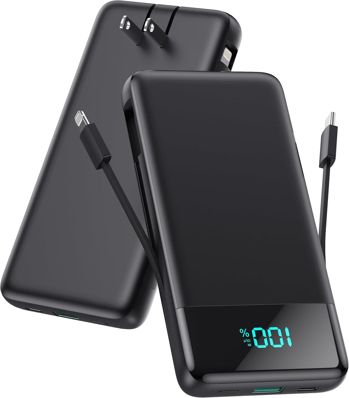 Portable Charger for iPhone with Built-in Cables and Wall Plug, Upgraded 13800mAh Fast Charging USB C Power Bank