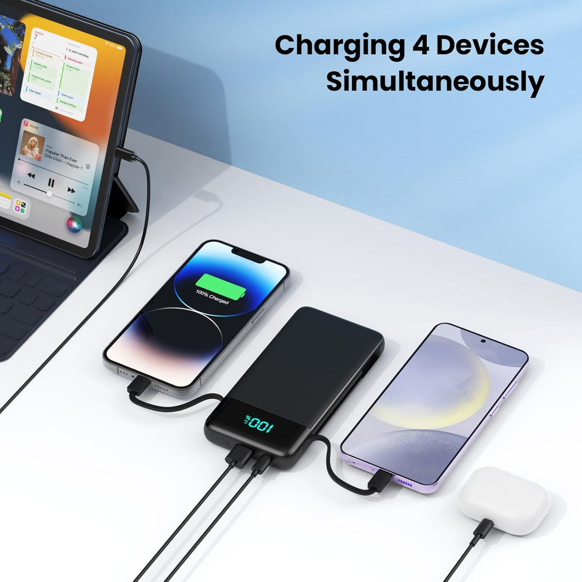 Portable Charger for iPhone with Built-in Cables and Wall Plug, Upgraded 13800mAh Fast Charging USB C Power Bank