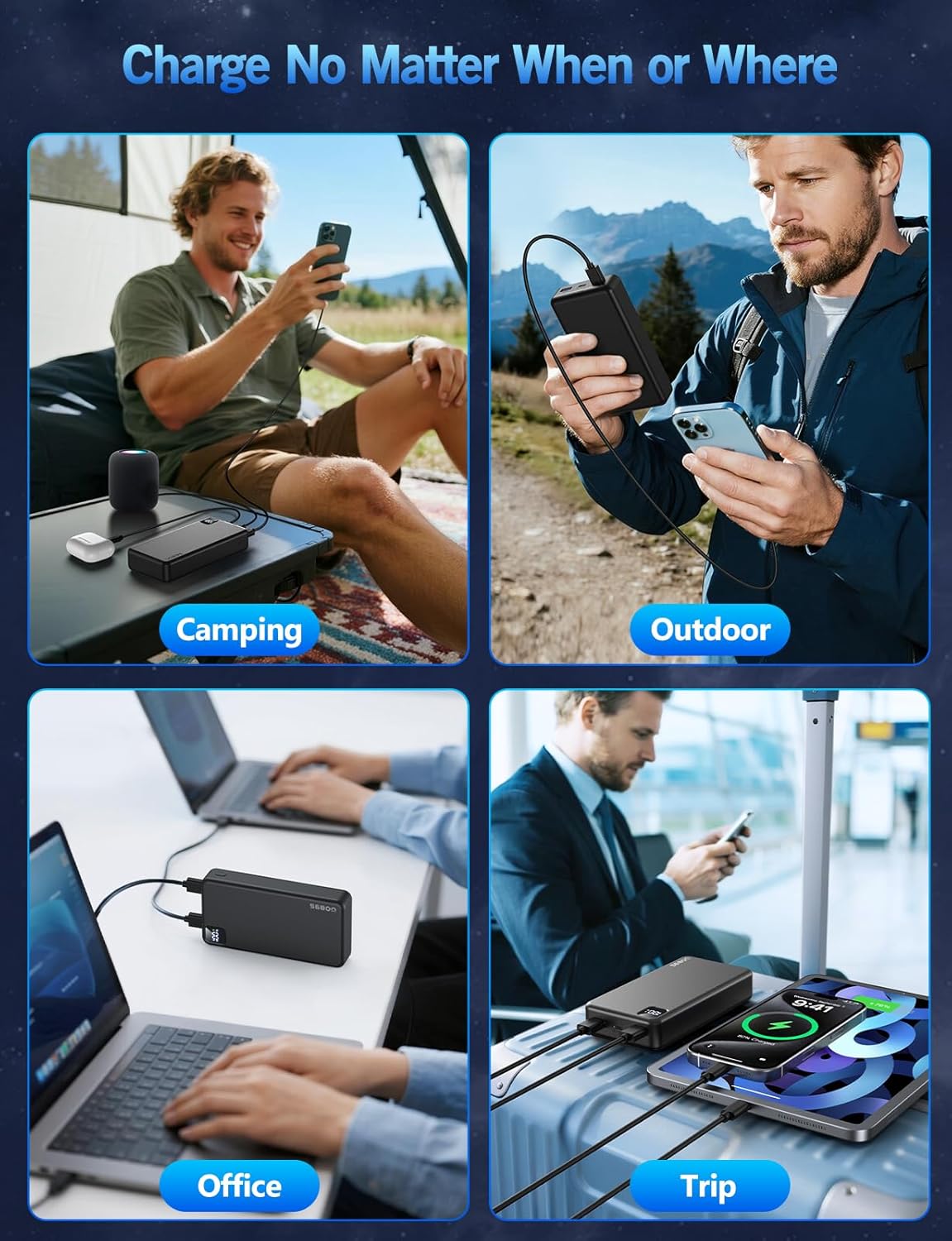 Portable Charger Power Bank, 56800mAh Portable Power Bank, PD 22.5 W Fast Charging Large Capacity Battery Pack for Travel Camping Essential