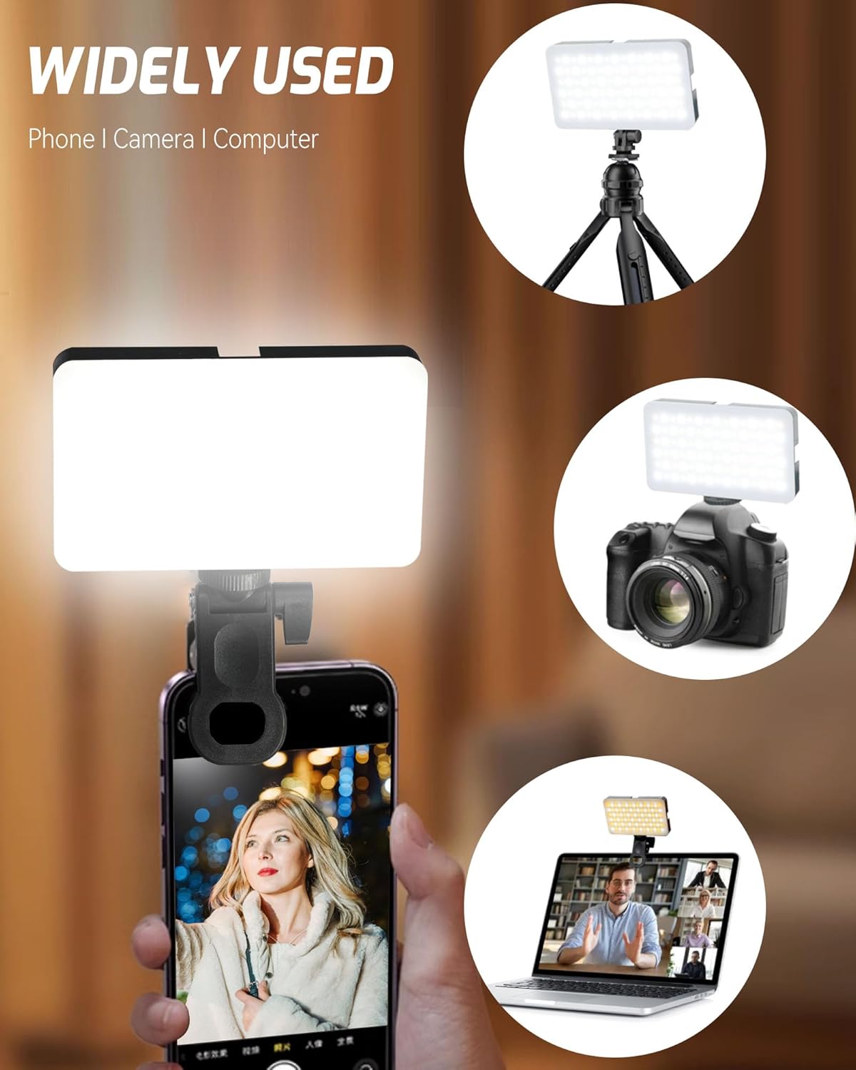 Portable Selfie Light for iPhone, 90 LED Rechargeable Phone Fill Lights, Ring Light for Camera Picture, Makeup Photo, Video Conferences, Laptop Use