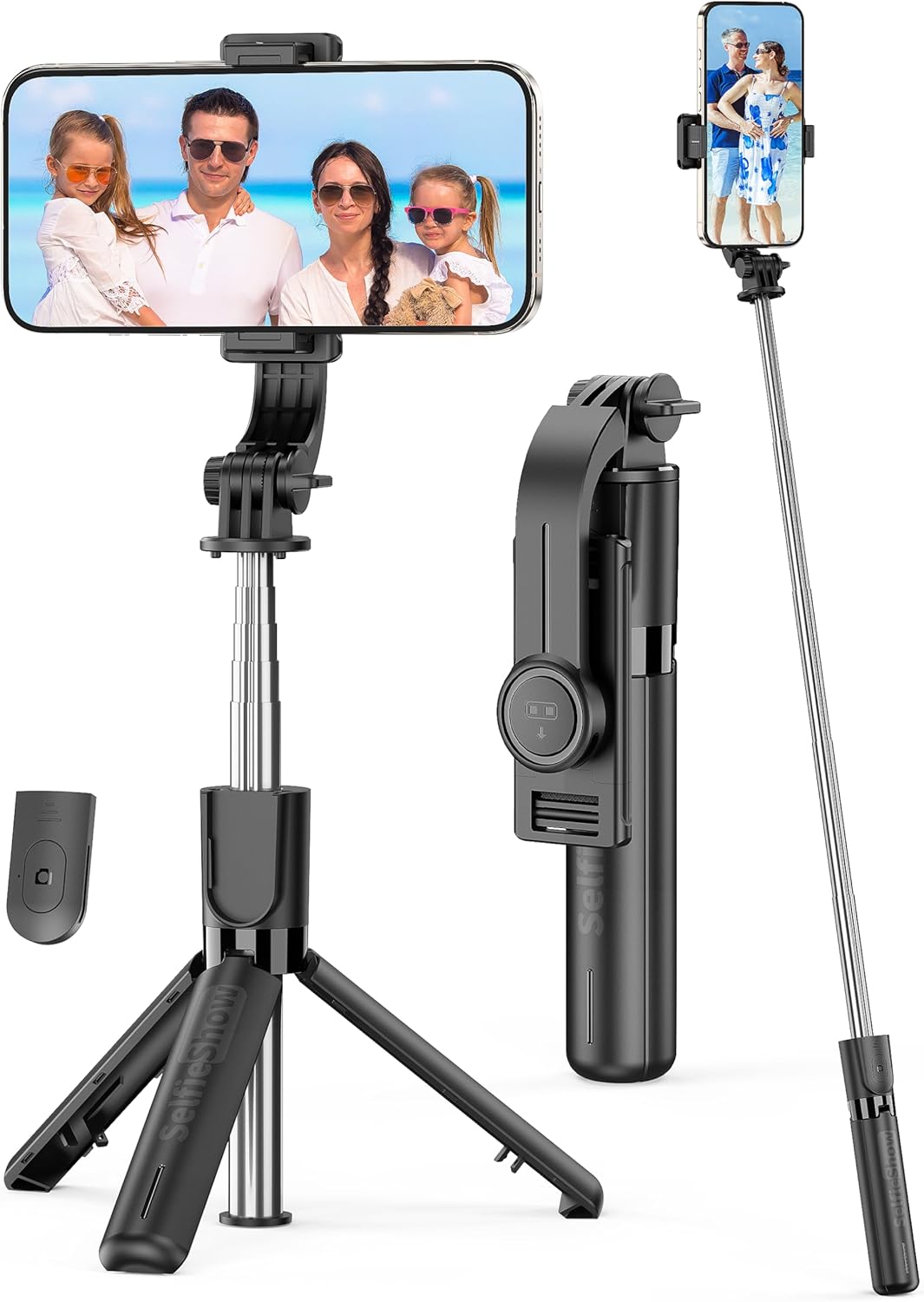 Portable Selfie Stick, 4 in 1 Extendable Phone Tripod Stand with Detachable Wireless Remote & Phone Holder 360° Rotating Mini Travel Tripod