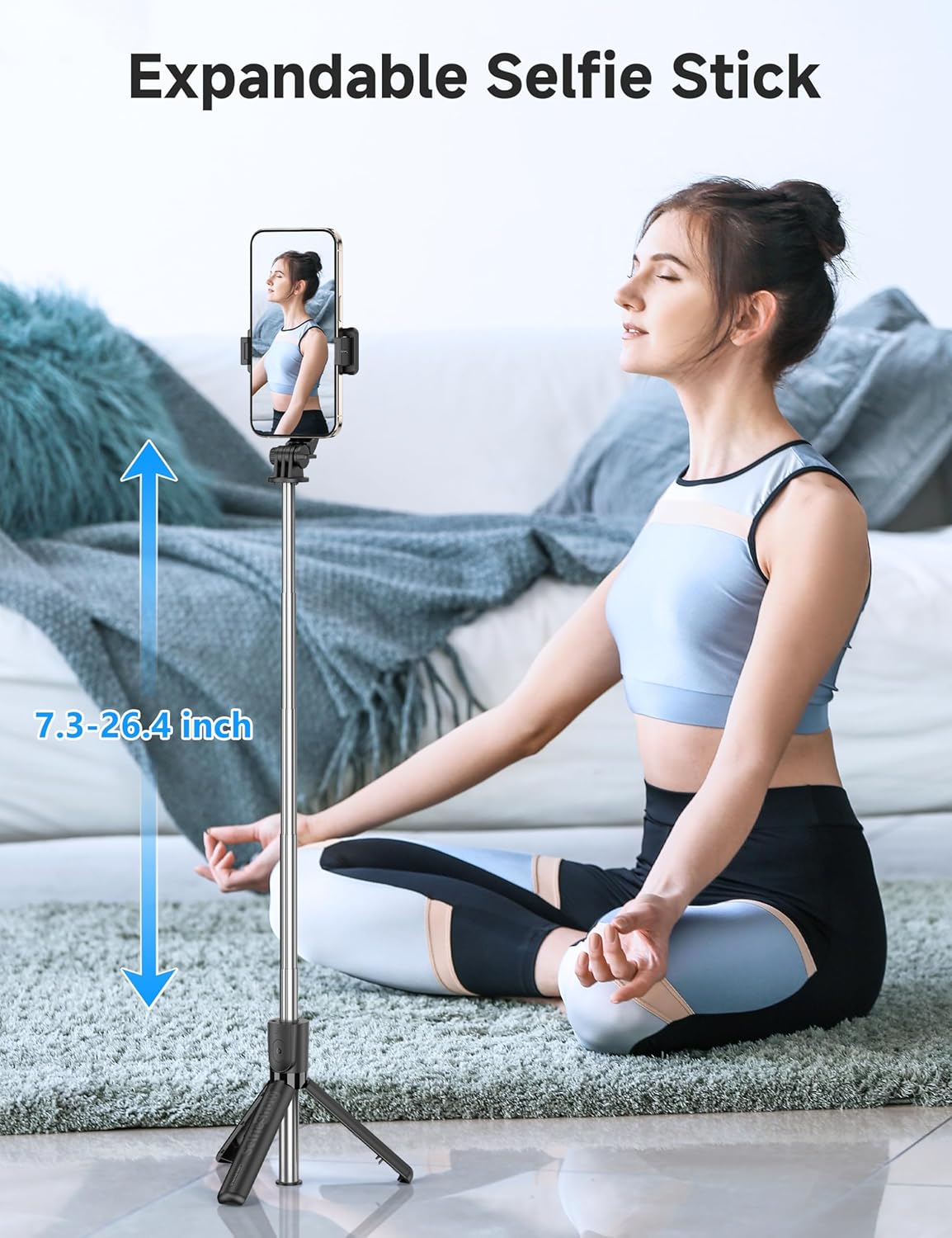 Portable Selfie Stick, 4 in 1 Extendable Phone Tripod Stand with Detachable Wireless Remote & Phone Holder 360° Rotating Mini Travel Tripod