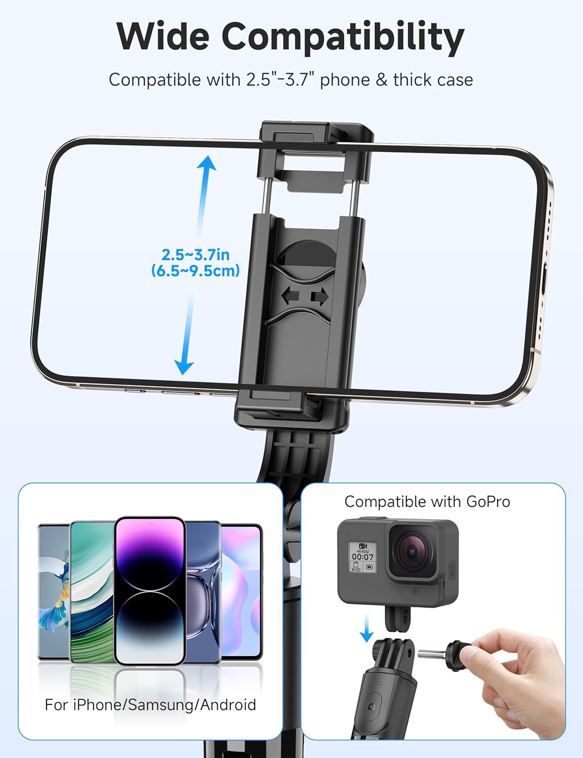 Portable Selfie Stick, 4 in 1 Extendable Phone Tripod Stand with Detachable Wireless Remote & Phone Holder 360° Rotating Mini Travel Tripod