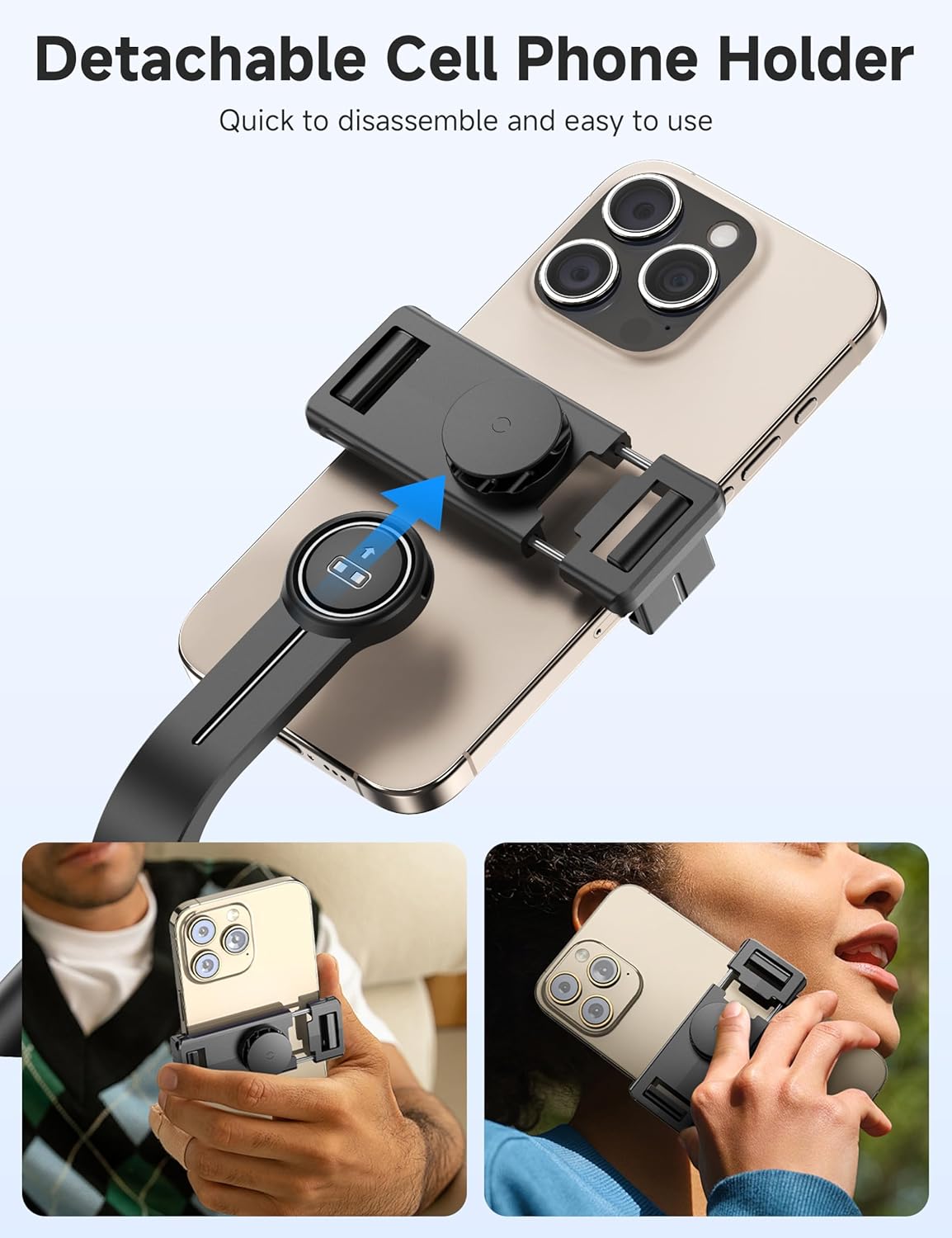 Portable Selfie Stick, 4 in 1 Extendable Phone Tripod Stand with Detachable Wireless Remote & Phone Holder 360° Rotating Mini Travel Tripod