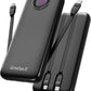 Power Bank, 10000mAh 22.5W Max Portable Charger Built in Cables, 4 Outputs 2 Inputs External Phone Powerbank (Pearl Black)