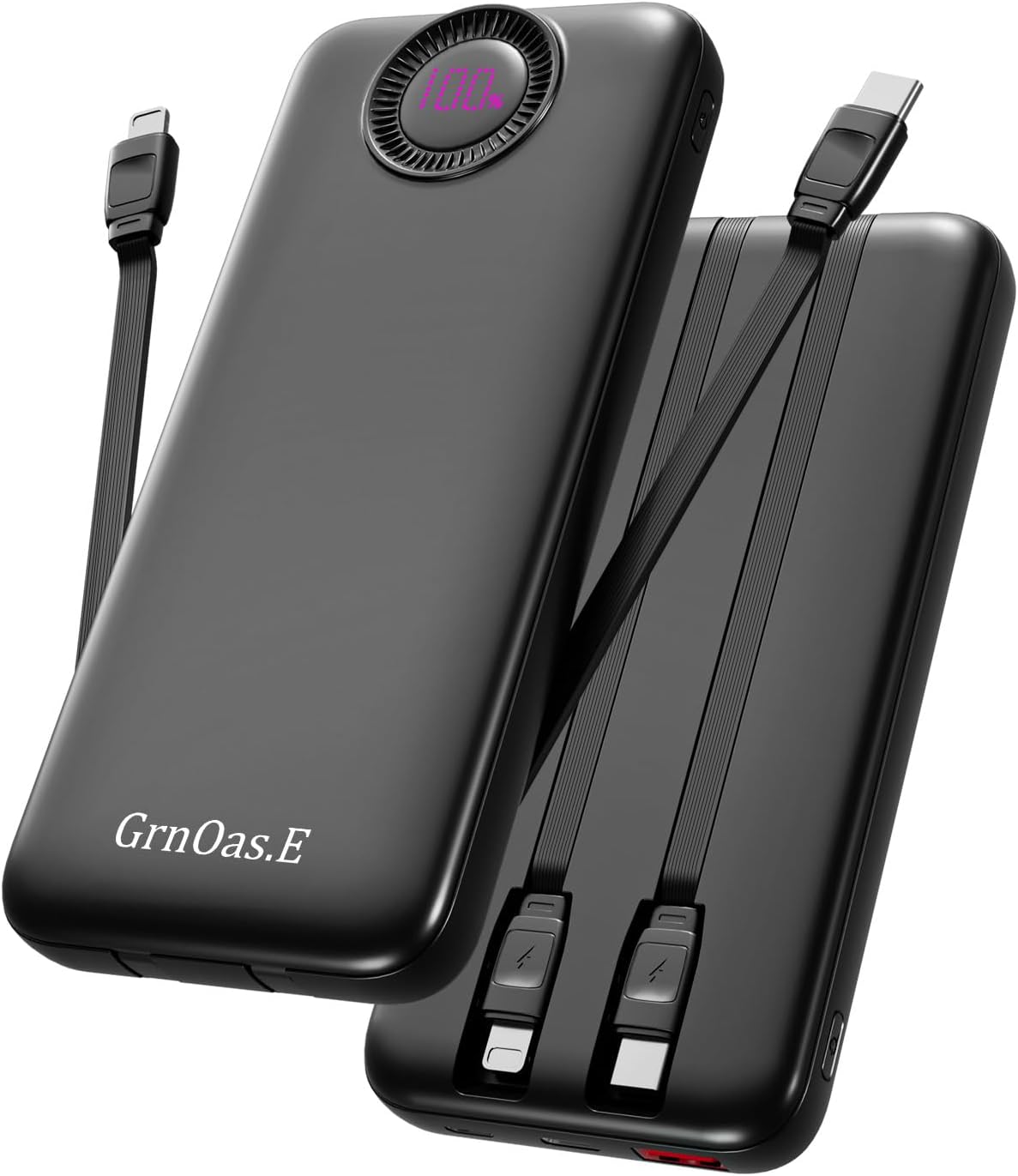 Power Bank, 10000mAh 22.5W Max Portable Charger Built in Cables, 4 Outputs 2 Inputs External Phone Powerbank (Pearl Black)