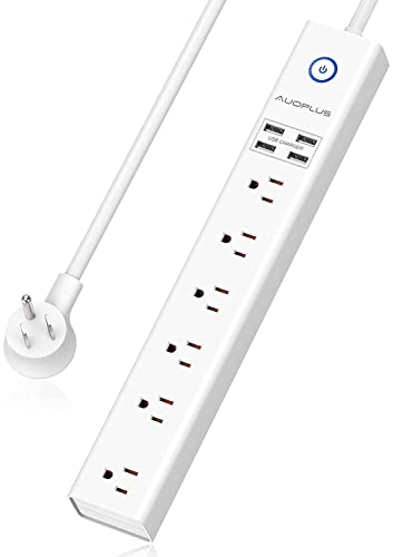 Power Strip 10Ft - Surge Protector with USB, AUOPLUS 6 Outlet and 4 USB Charger, 10Ft Long Extension Cord Flat Plug(1250W/10A/2100J)
