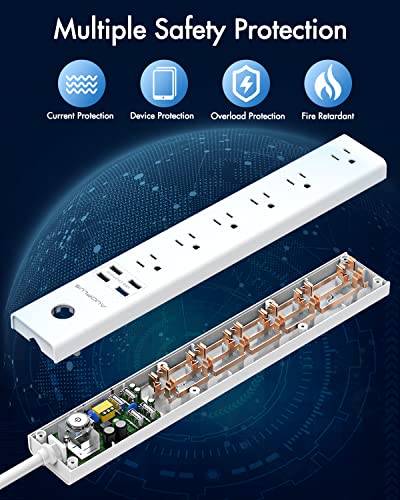 Power Strip 10Ft - Surge Protector with USB, AUOPLUS 6 Outlet and 4 USB Charger, 10Ft Long Extension Cord Flat Plug(1250W/10A/2100J)