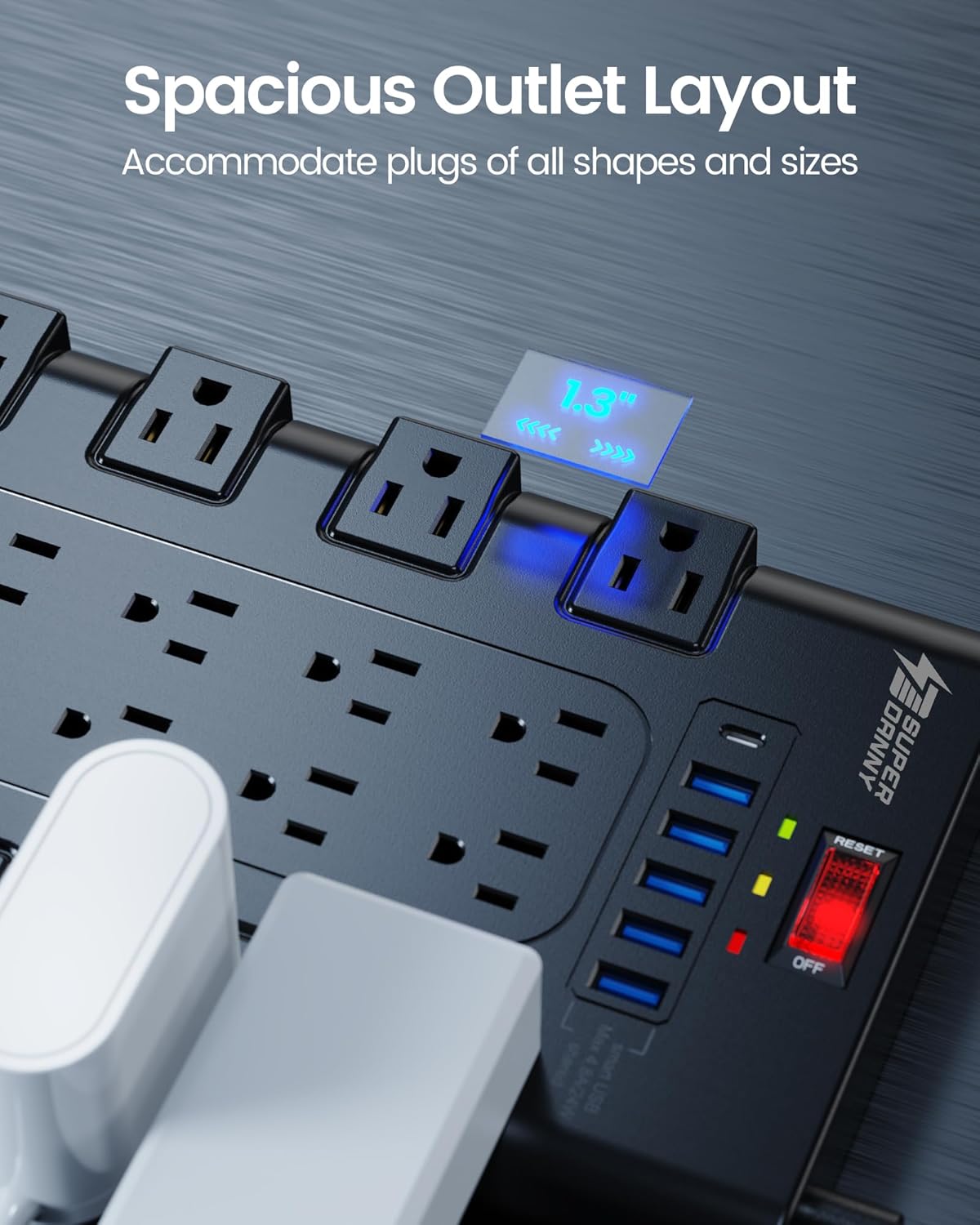 Power Strip, SUPERDANNY Surge Protector with 22 AC Outlets and 6 USB Charging Ports, 1875W/15A, 2100 Joules (Black)