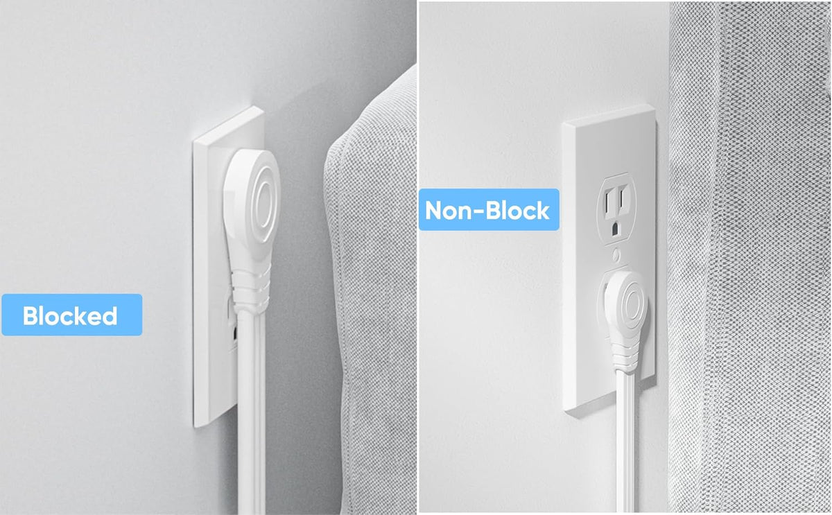 Power Strip Surge Protector, Olcorife Ultra Thin Flat Plug Extension Cord 5ft, 6 Outlets 3 USB Ports(1 USB C), 3 Sided Outlet Extender (White)