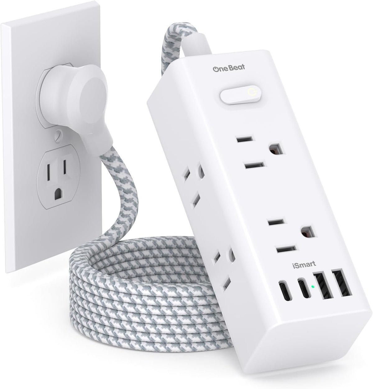 Power Strip Surge Protector - One Beat 6 Widely Outlets with 4 USB Ports (2 USB C), 5 Ft Extension Cord Flat Plug