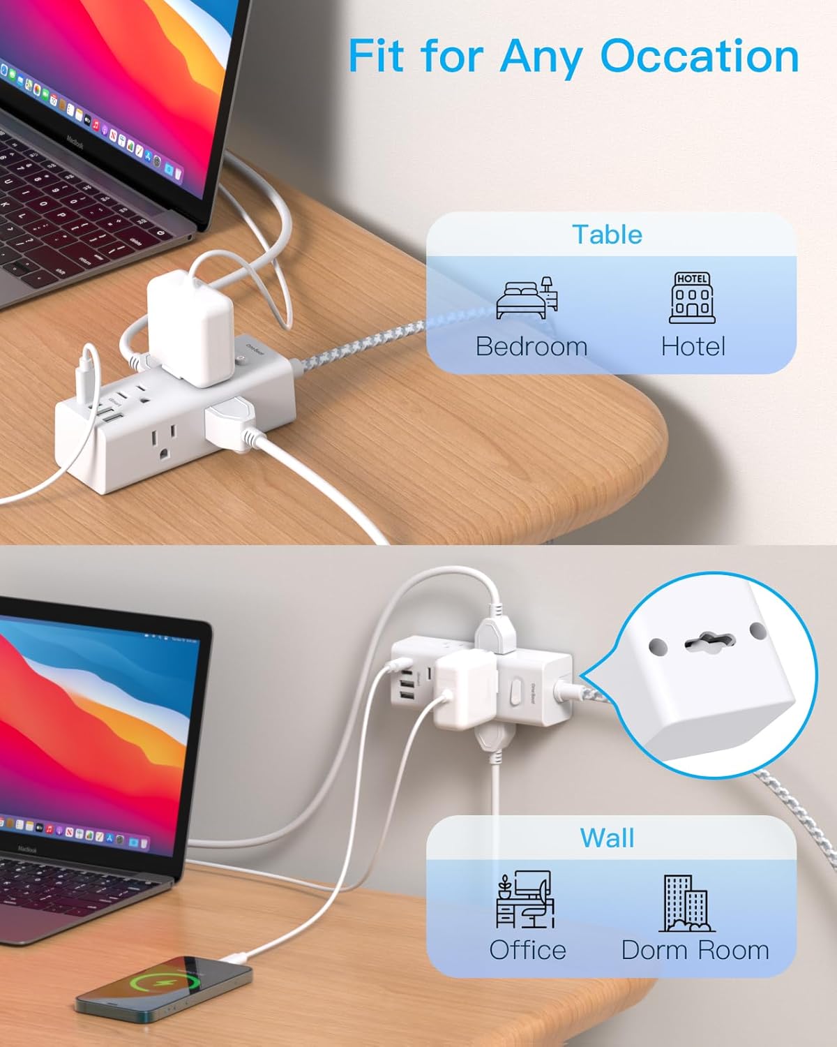 Power Strip Surge Protector - One Beat 6 Widely Outlets with 4 USB Ports (2 USB C), 5 Ft Extension Cord Flat Plug