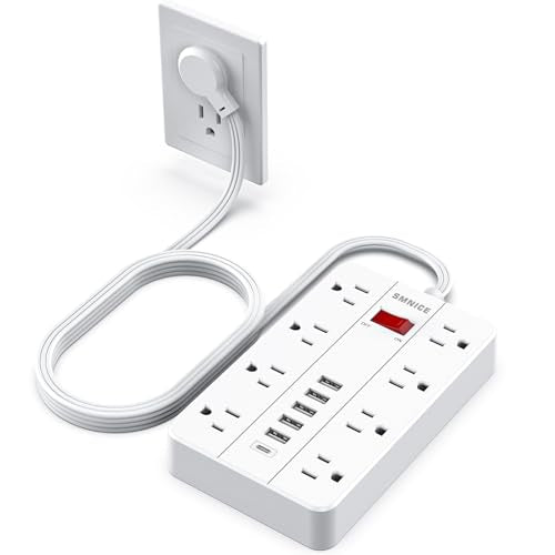 Power Strip with USB, Surge Protector Flat Plug with 8 Widely Spaced Outlets and 6 USB Ports(1 USB C)
