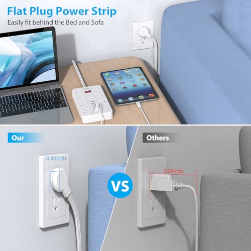 Power Strip with USB, Surge Protector Flat Plug with 8 Widely Spaced Outlets and 6 USB Ports(1 USB C)