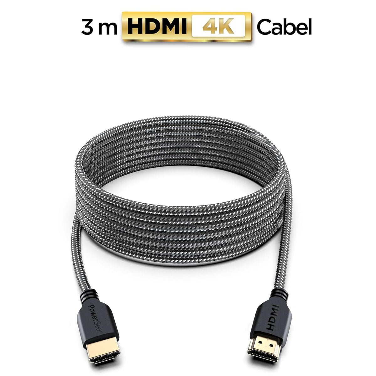 PowerBear 4K HDMI Cable 10 ft - High Speed Hdmi Cables, Braided Nylon & Gold Connectors, 4K @ 60Hz, Ultra HD, 2K, 1080P, ARC & CL3 Rated - for Laptop