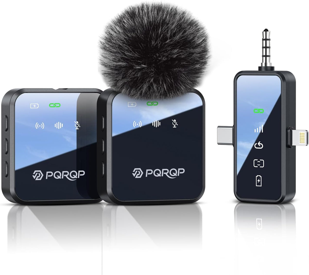 PQRQP 3 in 1 Microphone for iPhone/Android/Camera, Wireless Microphones, 328ft Transmission, 18H Battery Life, Mini Microphone for Record Interview